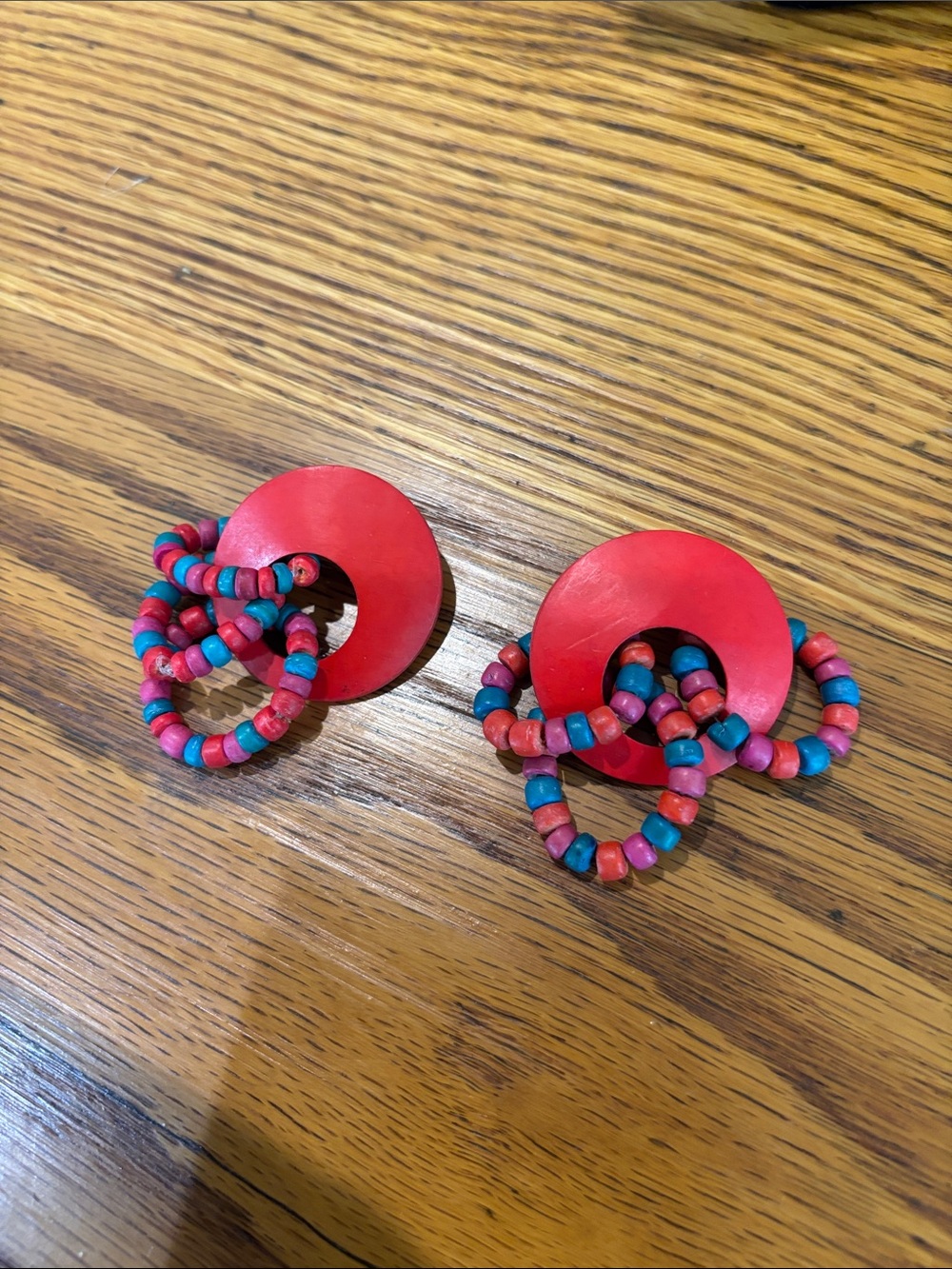 Handmade Red Bead Hoop Earrings